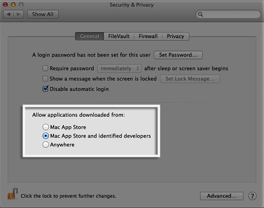 Mac OSX Security Preferences